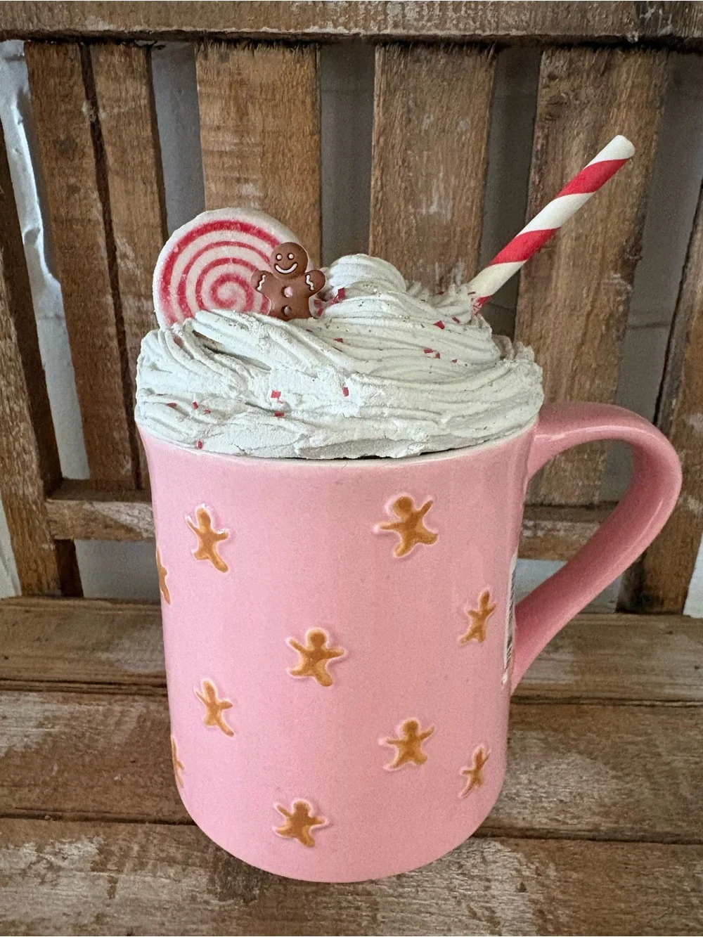 Pink Gingerbread Mug with Faux Whipped Cream Topper